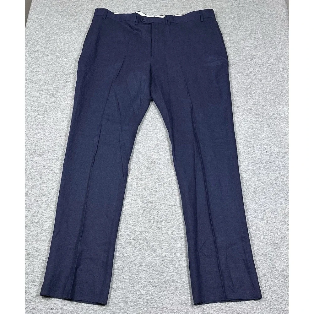 Paul Frederick Pants Mens 46 Navy Blue 100% Linen UNHEMMED City Travel NEW